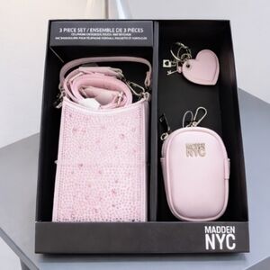 NEW Madden NYC 3-Piece Rhinestone Cellphone Crossbody Set - Blush Pink